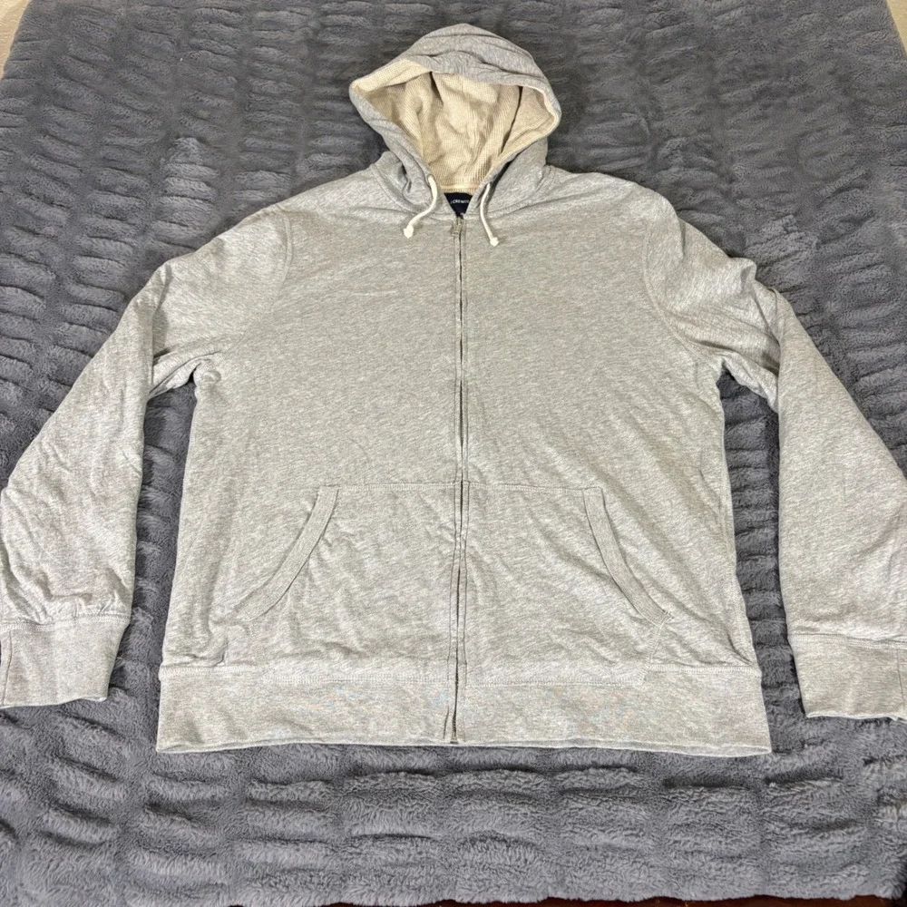 J.Crew Jeans Mens XL Heather Grey Waffle Lined Full Zip Hoodie Cotton Sweater